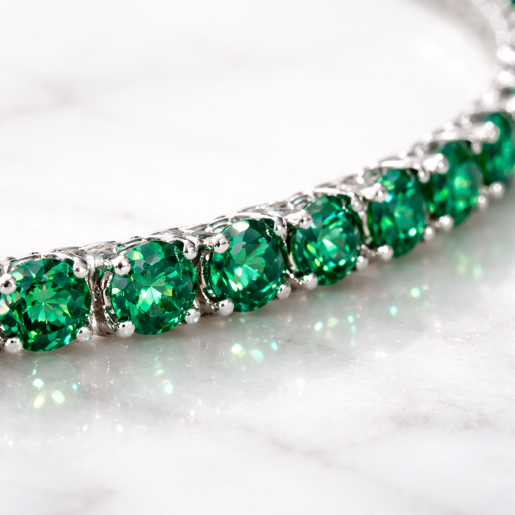 Pulsera Tenis Verde · Plata y Cristal