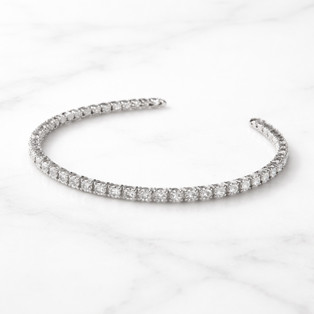 Pulsera Tenis Blanca · Plata y Cristal