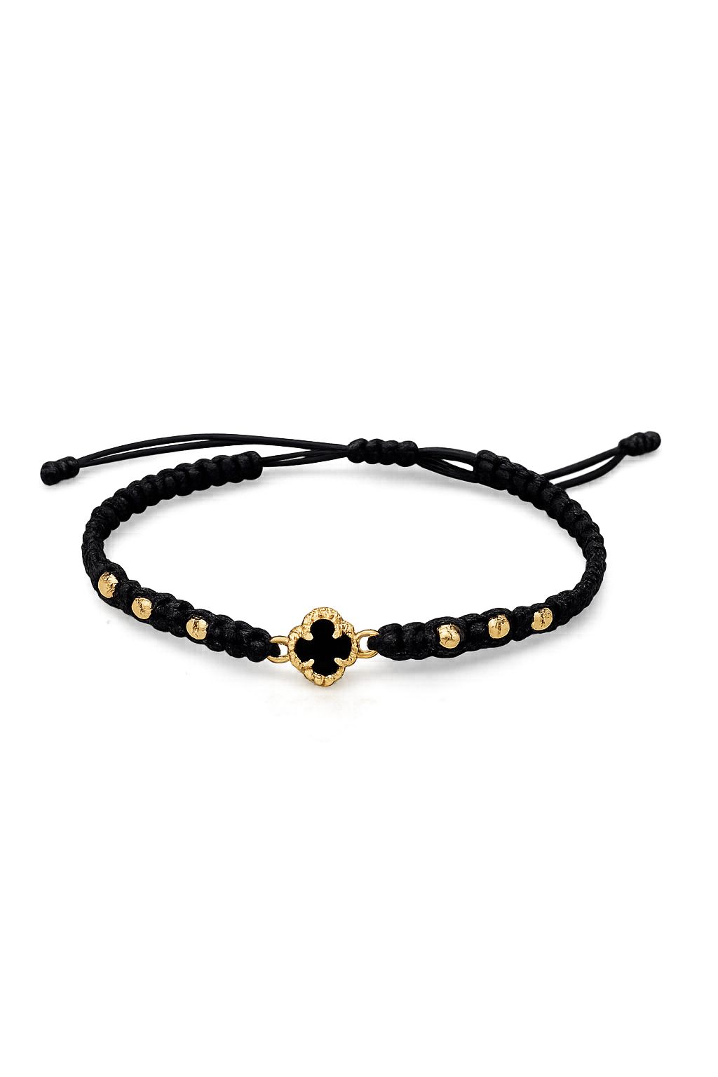 Manilla Trébol · Hilo negro + oro 18k